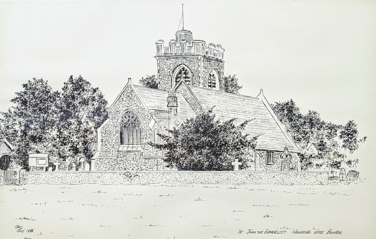 Havering atte Bower Church JMC July 1988 pen and ink sketch Copyright: JMC