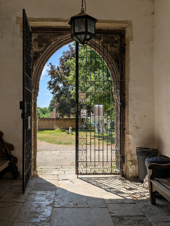 Hatfield Broad Oak Church South Porch looking out 27 June 2025 Copyright: William George