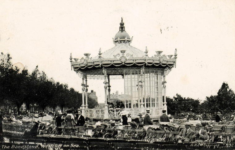 Westcliff Bandstand  Black and white Post card Copyright: William George