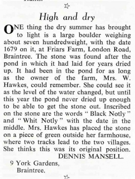 Essex Countryside Magazine - 1959 letter re Friars Farm stone Copyright: Gerald Lucy
