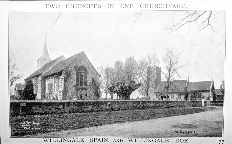 Willingdale Spain and Willingdale Doe Churches Postcard Copyright: William George
