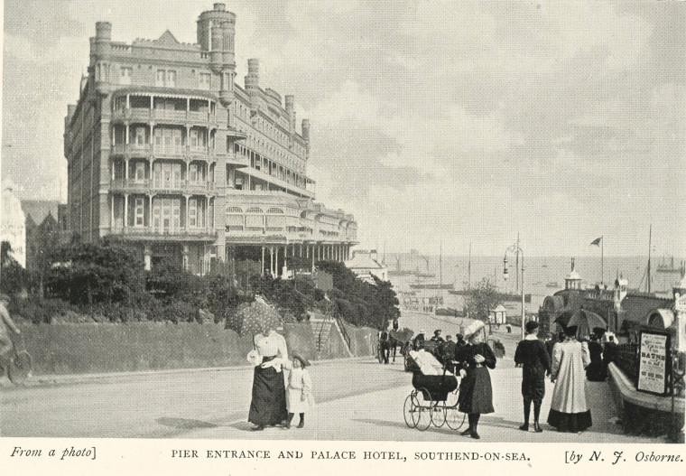 Southend Pier Entrance and Hotel N J Osborne 1910 Copyright: T Northcott Spurll Southend 1910