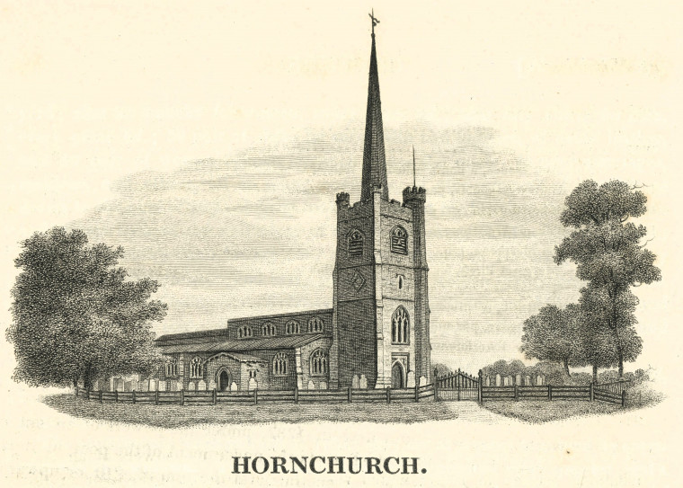 Hornchurch Church Ogborne 1817 Copyright: Elizabeth Ogborne History of Essex 1817