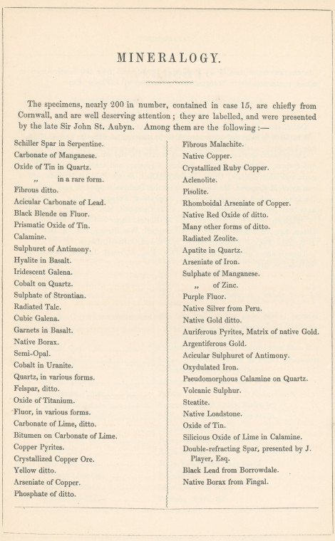 Saffron Walden Museum Mineralogy Catalogue 1 1845 Copyright: Abridged Catalogue of Saffron Walden Museum 1845