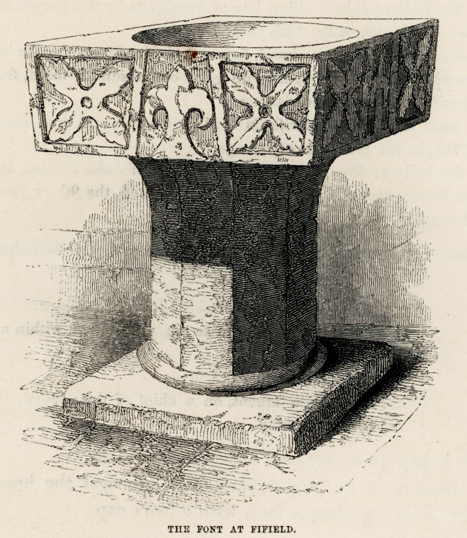 Fyfield Church Font Suckling 1845 Copyright: Alfred Suckling Essex Antiquities 1845