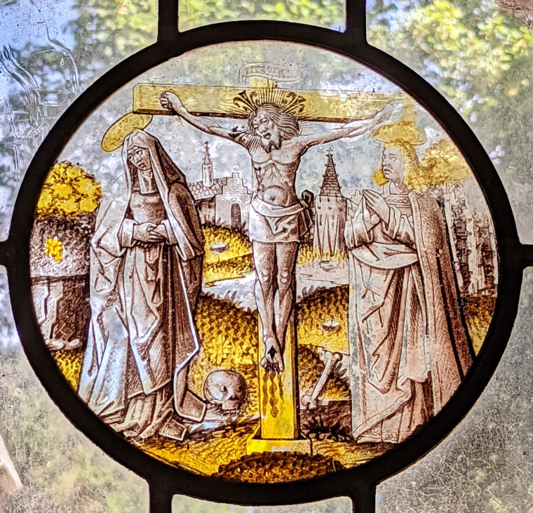 Wendens Ambo Church Stained Glass Crucifixion 7 August 2022 Copyright: William George