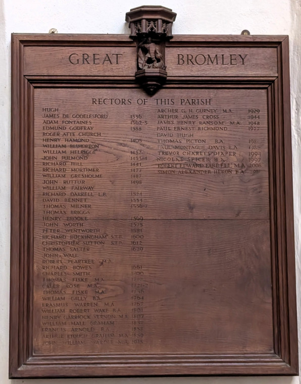 Great Bromley Church Rectors List 15 November 2025 Copyright: William George