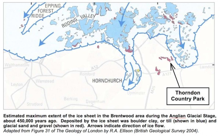 Maximum extent of the ice sheet in Brentwood district Copyright: Gerald Lucy