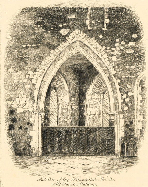 Maldon Triangular Church Tower Barrett 1892 Copyright: C R B Barrett Essex Highways 1892