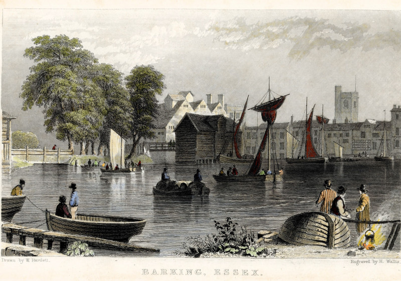 Barking Town Quay coloured print about 1835 Copyright: William George