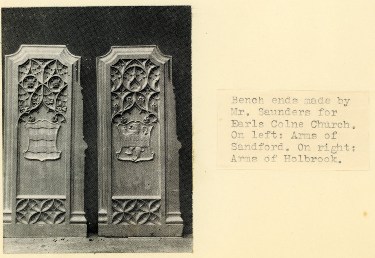 Wood Carving Earls Colne Church Bench Ends  Mr Saunders Copyright: W C Gurton Rural Crafts in Essex